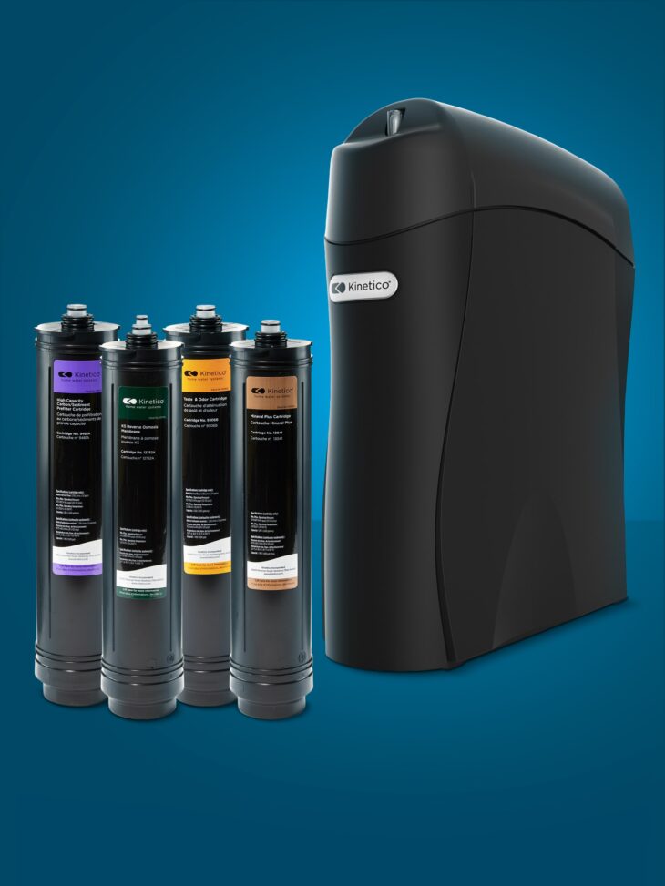 Kinetico K5 Pure+ reverse osmosis system with its four cartridges, including Mineral Plus.